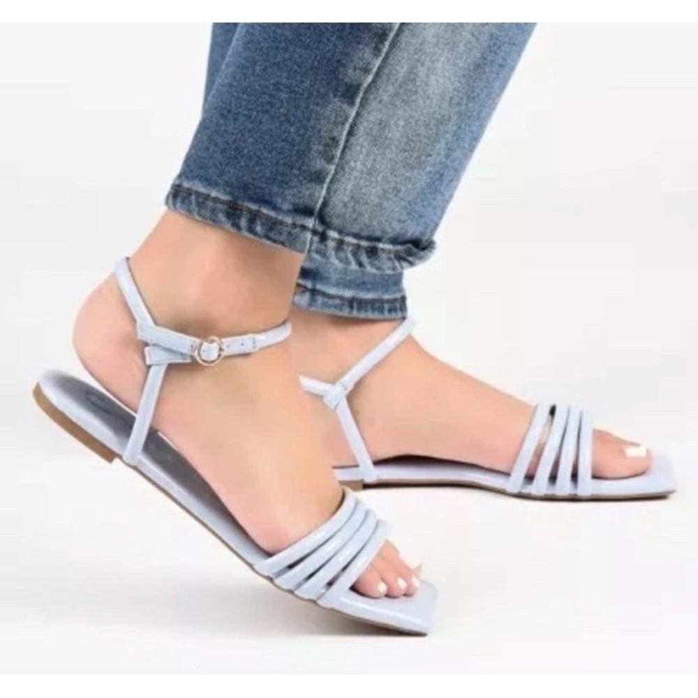 Journee Collection Vegan Leather Sandals Ankle Strap Casual 7.5 Beige Summer NEW